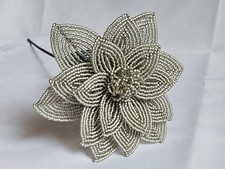 NEW handmade French beaded Flowers Large Fantasy Flower Gray/silver