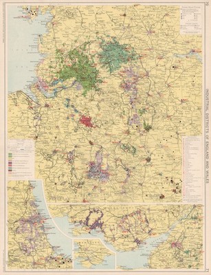 England & Wales Industriebezirke. Herstellung Produktionsarten 1925 Karte