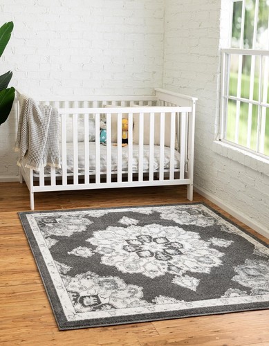 Unique Loom Parker Collection Area Rug - Kokulu (4' 1" Square, Charcoal/ Gray)