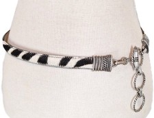 VTG Authentic Leather Belt Zebra Pattern Calf Hair-On-Hide Belt Western *RARE