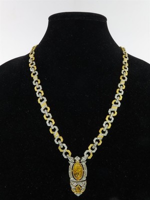 JENAVI Vintage Signed Runway Couture Faux Amber & Rhinestone Jewelry Necklace