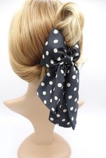 Polka Dot Bow Hair Claw Clip Black White Plastic Fabric Women's Hair Accessory