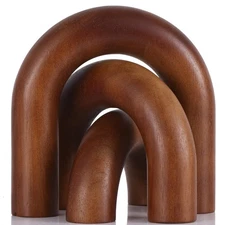 Brown Wood Arch for Coffee Table Decor Items,Wood Statue and Sculpture Set 3,...