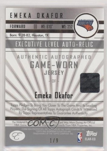 2006 Bowman Elevation Executive Level Relics Red /9 Emeka Okafor #ELAR-EO Auto - Picture 2 of 3