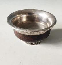 Tibetan Burr wood silver tea bowl Asian antiques