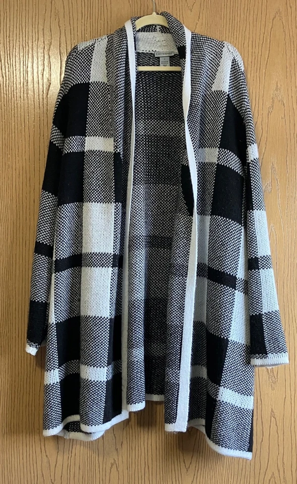 Cárdigan suéter Country Village negro blanco Catherines para mujer talla grande 3X Foto 4 de 4