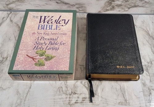 The Wesley Bible NKJV Black Genuine Leather Nelson 986 / Very Rare / 1990 - Picture 1 of 17