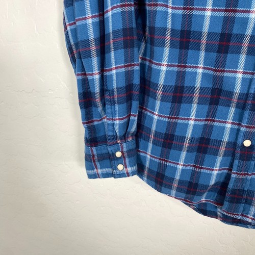 Levis Shirt Mens Medium Blue Flannel Pearl Snap Western Sawtooth Pocket Plaid - Picture 3 of 8
