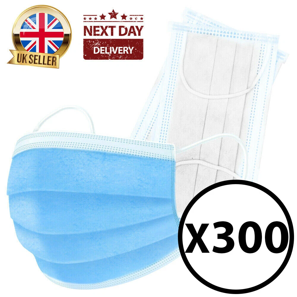 300 PACK FACE MASK PROTECTIVE COVERING MOUTH MASKS DISPOSABLE 3PLY EAR LOOP PPE