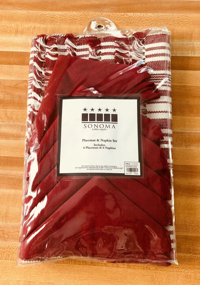 NWT Sonoma Red White Striped 6 Napkins and 6 Placemats Set Classic Picnic - Image 4 of 4