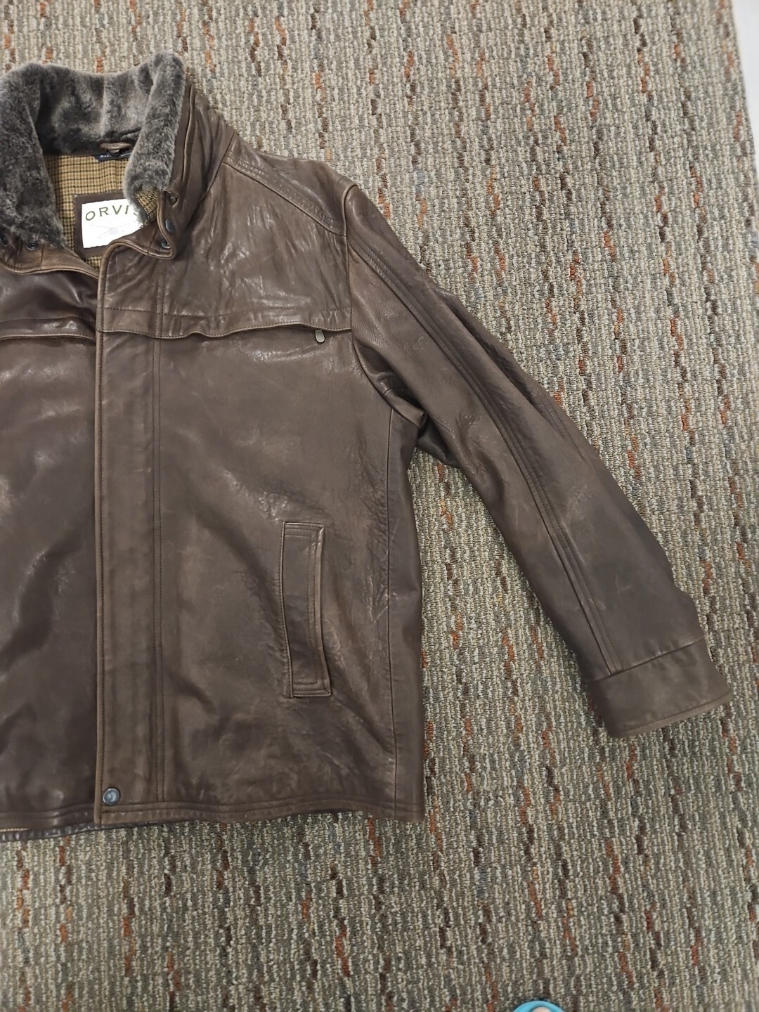 ORVIS Leather Bomber Jacket Brown Genuine LEATHER FUR LINED XL EUC eBay