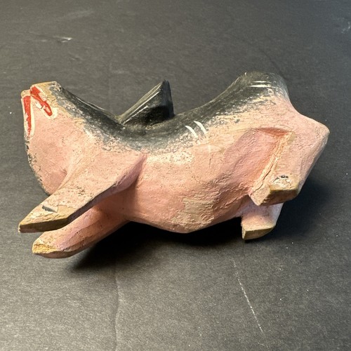 2 Estatuillas de madera de cerdos negros rosas primitivos arte popular granja en dificultades - Imagen 5 de 8