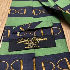 Brooks Brothers Makers 100% Silk Mens Necktie Green Gold Equestrian Made In USA