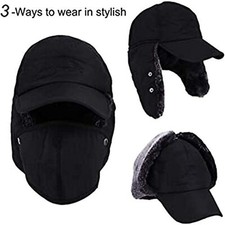 Winter 3-in-1 warm fur lining hunting hat with ear covers full face warm hood