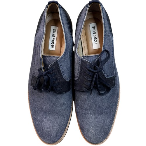 Mens Size 12 Steve Madden Carlyn Oxford Blue Suede Denim Sneaker Shoe Casual - Picture 8 of 10
