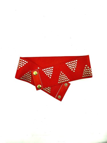 Mujer Rojo Ancho Pretina Elástica Cinturón Geométrico Formado Dorado Tuercas - Imagen 10 de 24