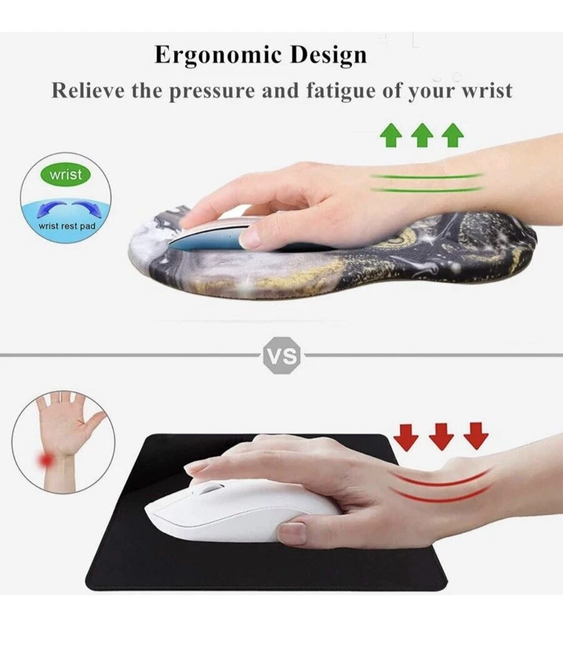 Ergonomic Design Mouse Pad with Wrist Rest Support Pink/blue Marble NEW!! - Image 4 of 4