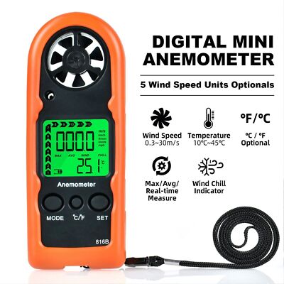 Handheld-Anemometer Digitaler Windmesser WindMessgerät 30m/s Mini Luftmassenmess
