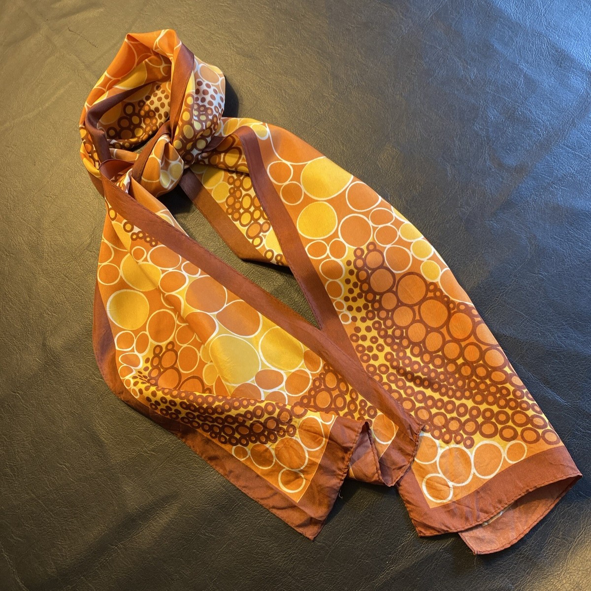 Cesandre Paris Scarf 10x60” Yellow Brown Orange Polka Dots Vintage