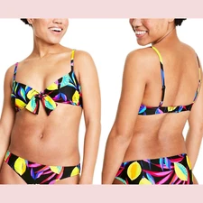 NWT $25 Tabitha Brown Target [ XS 0-2 ] Lemon Print Tie-Front Bikini Top #5412