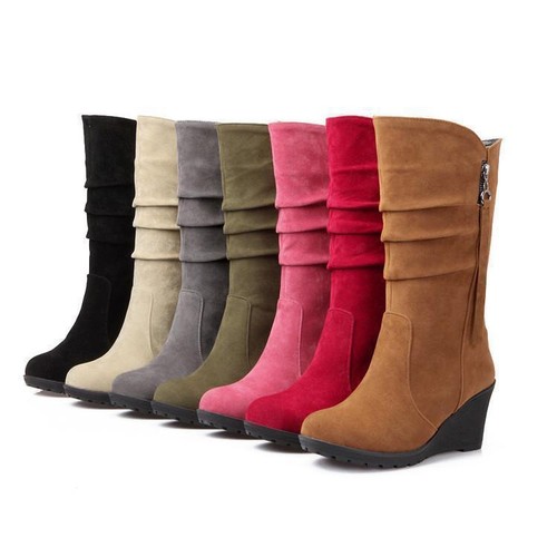 New Ladies Women Boots High Heel Shoes Winter Mid Calf Wedge shoes All Size - Bild 4 von 25