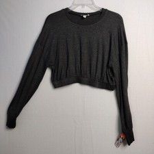 Colsie Top Women's Medium Long Sleeve Cropped Lounge Dark Gray NWT