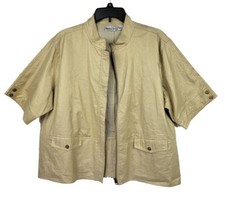 CHICO'S Gold Metallic full zip women's linen short sleeve Jacket Size 3 12/14