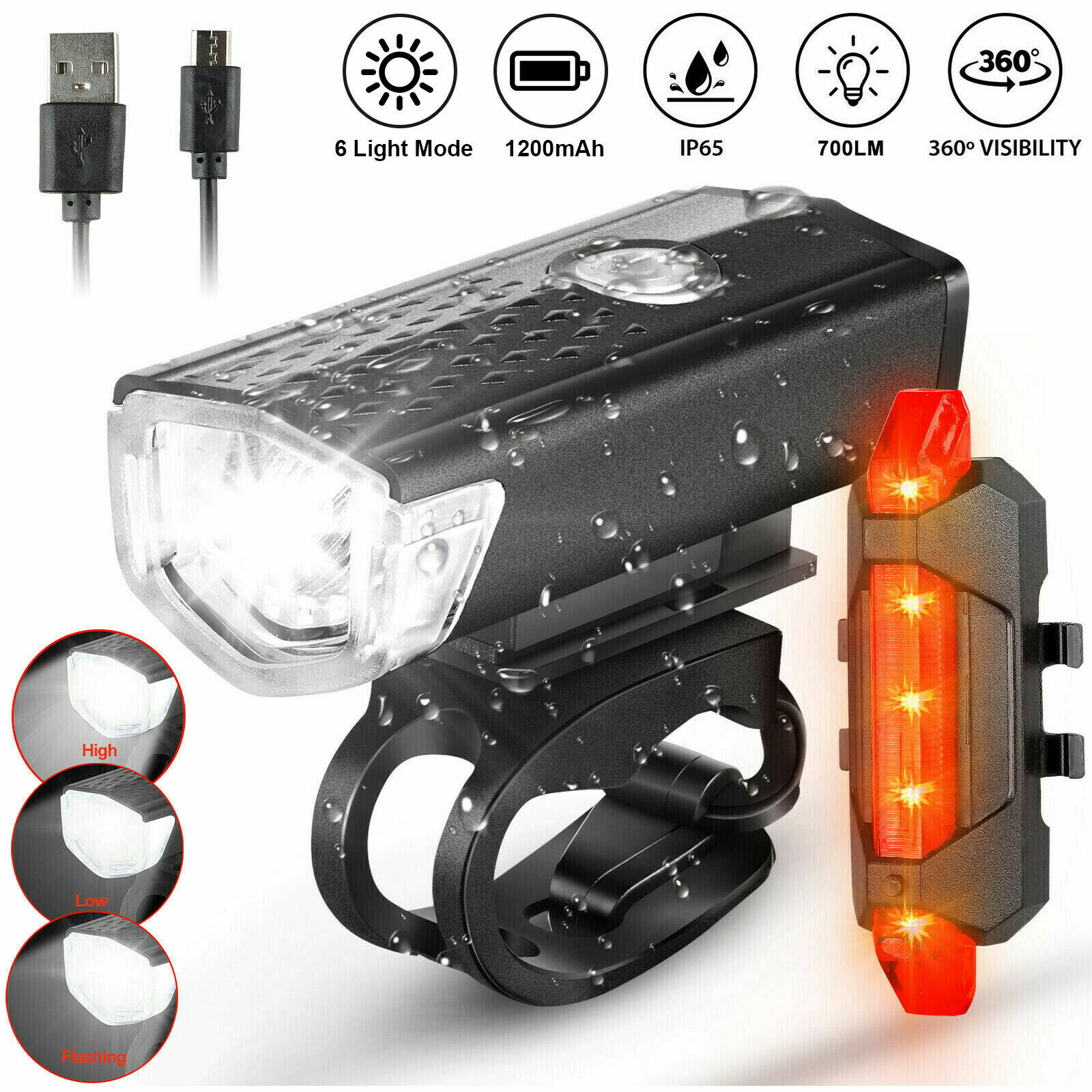 USB Rechargeable LED Bicycle Headlight Bike Head Light Cycli