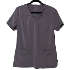 Lynx scrub top women's medium grey stretch short sleeve pockets nurse medical