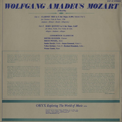 MOZART Clarinet Trio K.498, Horn Quintet K.107 KLOCKER PENZEL Oryx EXP-43 LP NM - Imagen 2 de 3