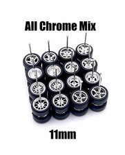 10 Sets Variety All Chrome 11mm Real Rider Wheels w/ Rubber Tire Set For 1/64
