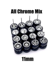 10 Sets Variety All Chrome 11mm Real Rider Wheels w/ Rubber Tire Set For 1/64