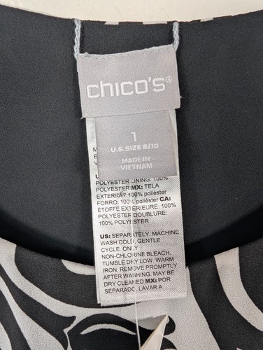 CHICO'S Tank Top Women Size 1 Reversible Scroll Print Woven Pattern Black White - Picture 5 of 10