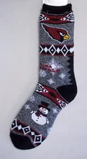 Arizona Cardinals Socks Large Size 10 to 13 Holiday Christmas Snowman