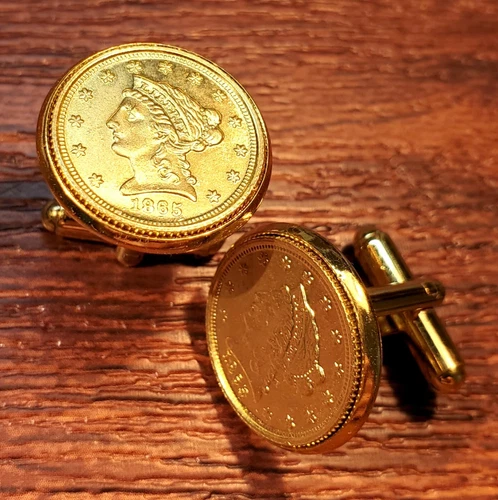 1865 U.S. Gold Liberty Head $2.5 Dollar Quarter Eagle Coin Cufflinks + Gift Box!