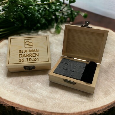 Personalisierte Whisky Steine Holz Geschenkset Gravur Hochzeit Trauzeuge Platzanweiser Geschenk