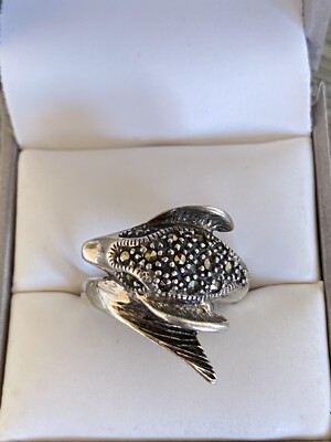 Vintage Sterlingsilber Damen Pave Delphin Markasit Cocktail Ring Band 7,5