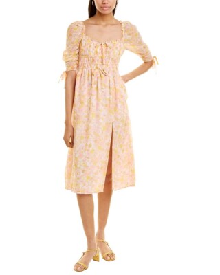 New For Love & Lemons Eden Silk-Blend Midi Dress Women's sz Large | eBay
