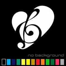 Love Music Heart Sticker Vinyl Decal - Musical Clef Note Car Window Bumper Decor