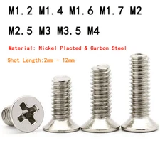Metric Phillips Flat Countersunk Bolt head screws Steel Nickel Plated M1.2-M4