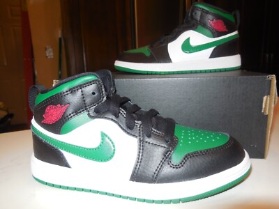 Youth Nike Air Jordan 1 Mid (PS) Shoes Black Pine Green