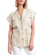 H Halston Short Sleeve Utility Jacket Stone S