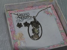 Estate Precious Moments Demi Enamel Praying Girl & Dainty Silvertone Flower Post