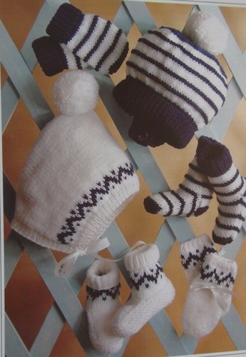 BABY FAIR ISLE/HAUBE/MÜTZE~HANDSCHUHE/SCHUHE~STIEFEL~DK STRICKMUSTER GRÖSSE 16"-18" (H6)