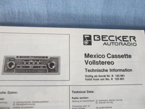 BECKER MEXICO CASSETTE SERVICEMANUAL AUTORADIO REPARATURANLEITUNG SCHALTPLAN Rar