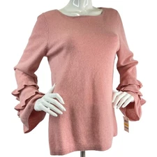 Charter Club Sweater Womens Sz M Pink Ruffled Pure Cashmere Created for Macy's