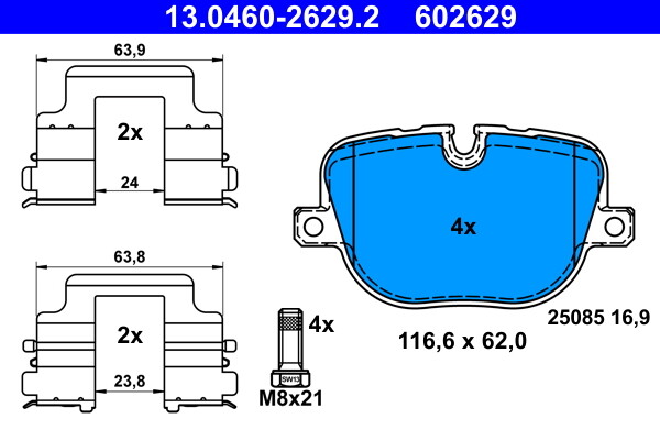 ATE 13.0460-2629.2 Brake Pad Set, disc brake for LAND ROVER