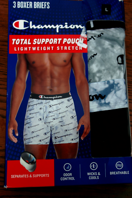 CHAMPION 3-PACK Lightweight Stretch BOXER BRIEFS Men L 36-38 CHAMPION 3-PACK Lightweight Stretch BOXER BRIEFS Men L 36-38