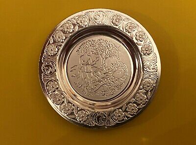 1:12 Dollhouse miniature vintage sterling silver Jacobean Period plate