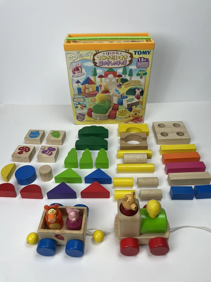 TOMY DISNEY Winnie the Pooh  Story of the Forest Wood Blocks Train Set Japan - Image 2 of 4
